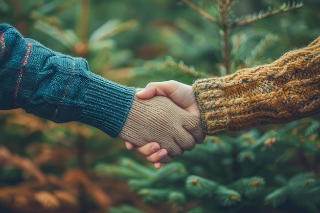 Close-up de deux personnes se serrant la main à l'extérieur Amitié et accord Concept contre naturel