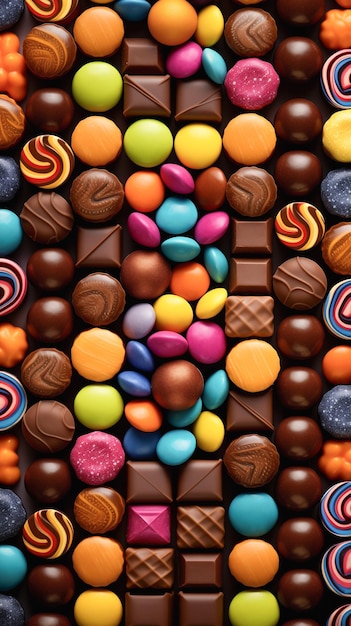 Close Up de différents types de papiers peints de bonbons pour smartphones