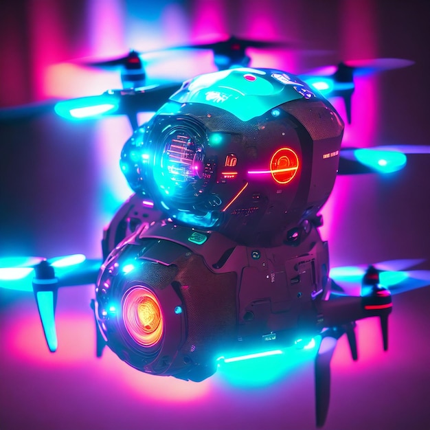 Close up drone de surveillance avec caméra vidéo art génératif par AI