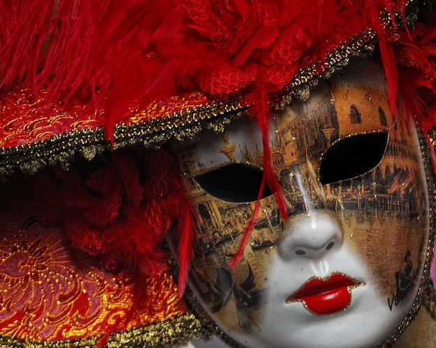Close-up du masque à plumes