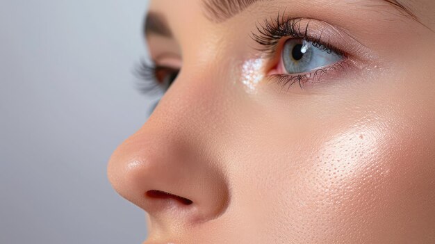 Close-up du nez d'une femme après une chirurgie de rhinoplastie montrant les résultats raffinés et naturels obtenus par le remodelage et la reconstruction nasale