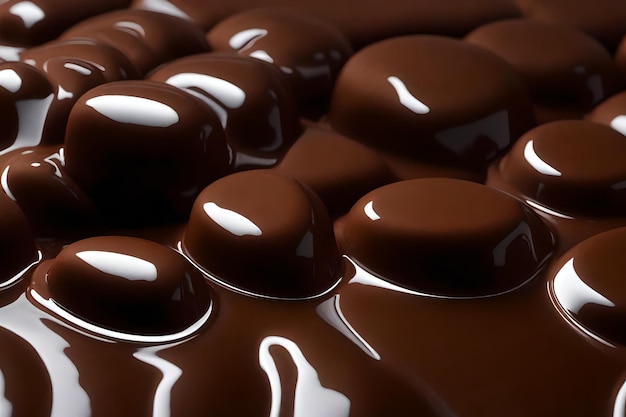 Close-up du sirop de chocolat versé sur un fond gris avec l'espace de copie