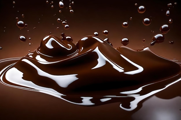 Photo close-up du sirop de chocolat versé sur un fond gris avec l'espace de copie