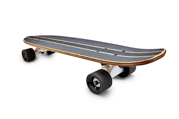Close-up du skateboard sur fond blanc