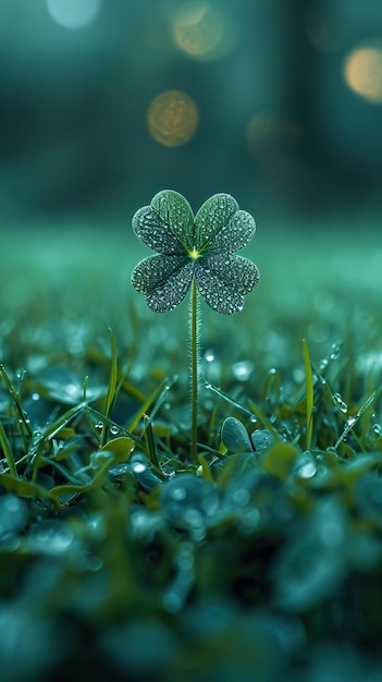 Close-up du trèfle vert à quatre feuilles Le trèfle laisse la nature en arrière-plan Symbole de la fête de Saint-Patrick