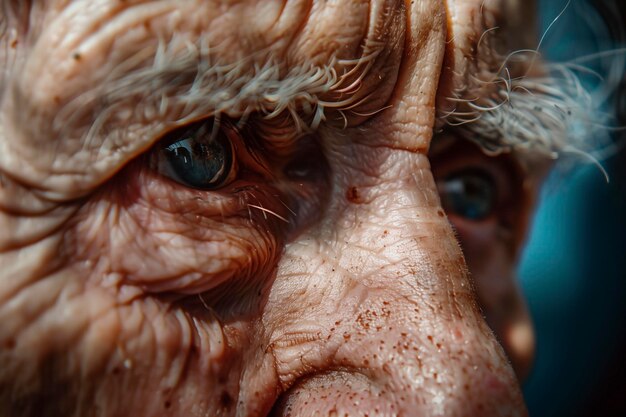 Close-up du visage d'un vieil homme Strictement peau humaine avec des rides photographie macro