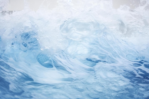 Photo close-up de l'eau bleue éclaboussant avec un fond abstrait de mousse blanche