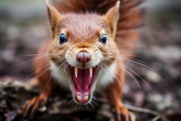 Close-up d'un écureuil en colère qui montre ses dents