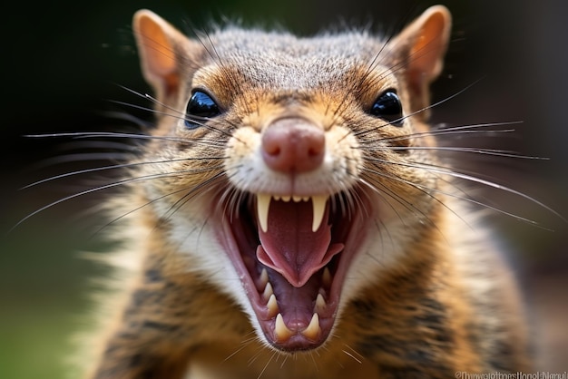 Photo close-up d'un écureuil en colère qui montre ses dents