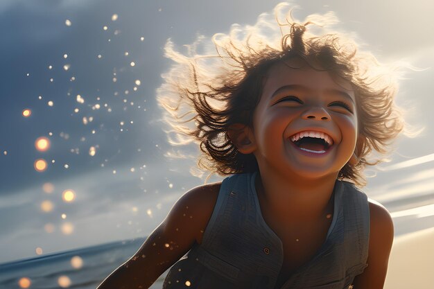 Close-up d'un enfant heureux s'amusant pendant les vacances d'été en mer Concept de style de vie sain Vacances de printemps