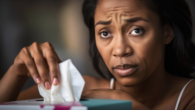 Photo close-up d'une femme afro-américaine prenant des tissus d'une boîte