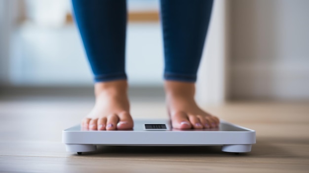 Photo close-up d'une femme inconnue se pesant sur une balance