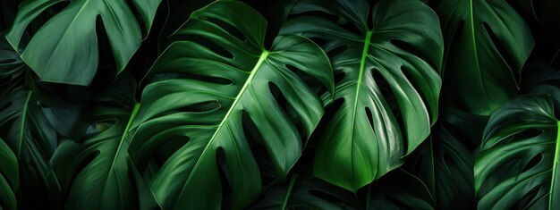 Close-up de la feuille de Monstera vibrante riche en texture et en couleur AI Generative