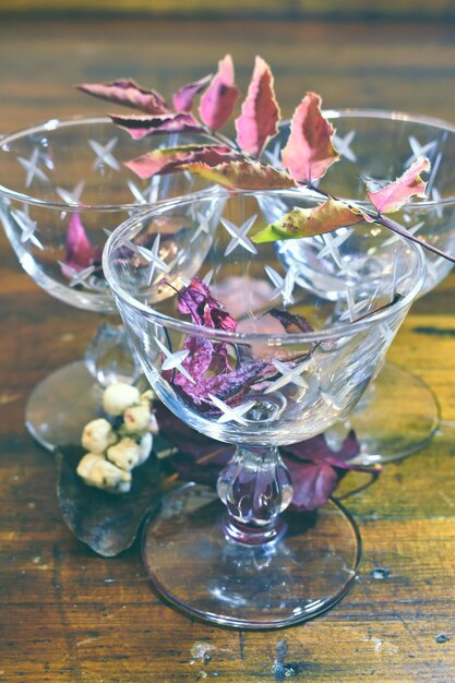 Photo close-up des feuilles sur les verres à boire