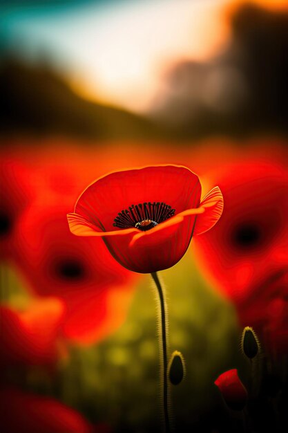 Photo close up de fleurs de pavot rouge dans un champ