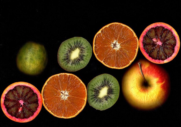 Photo close-up de fruits sur fond noir