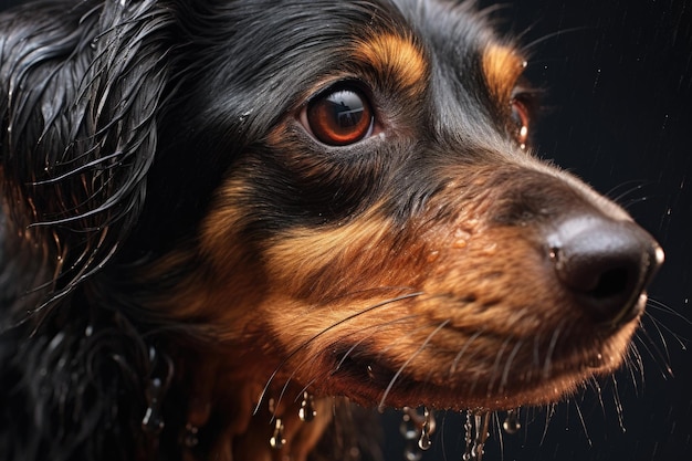 Close-up de gouttes d'eau volant d'une fourrure de chien mouillée créée avec de l'AI générative