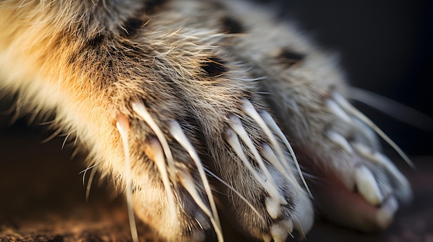 Close-up d'une griffe de chat émergeant doucement avec netteté en foyer