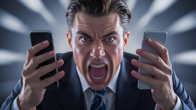 Close-up d'un homme d'affaires en colère criant sur son smartphone