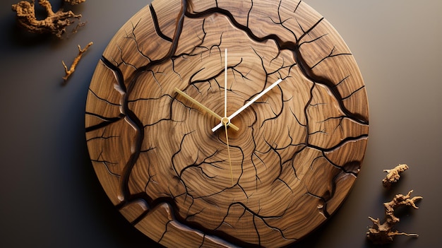 Photo close-up de l'horloge sur fond en bois