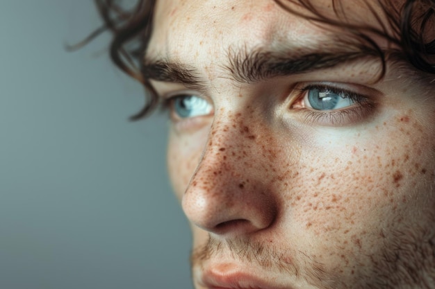 Close-up d'un jeune visage masculin sur un fond clair