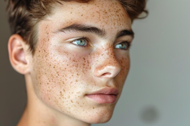 Close-up d'un jeune visage masculin sur un fond clair