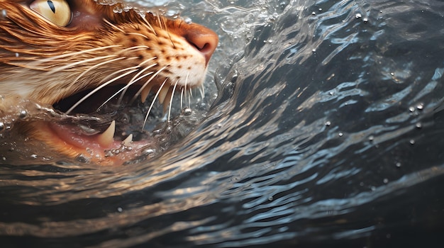 Close-up d'une langue de chat montrant la texture alors qu'elle absorbe l'eau