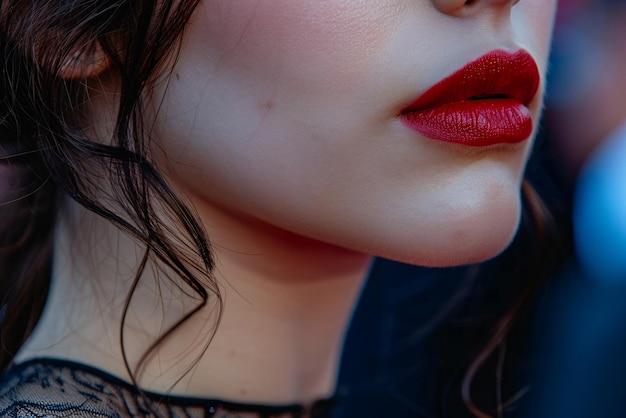 Close-up des lèvres rouges et des détails de dentelle générés par l'IA