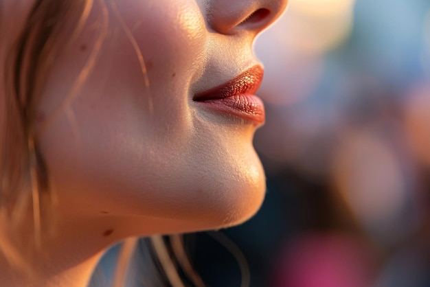 Close-up des lèvres rouges et des détails de dentelle générés par l'IA