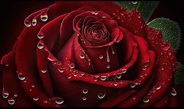 Close up macro photographie de rose rouge avec des gouttelettes d'eau après la pluie