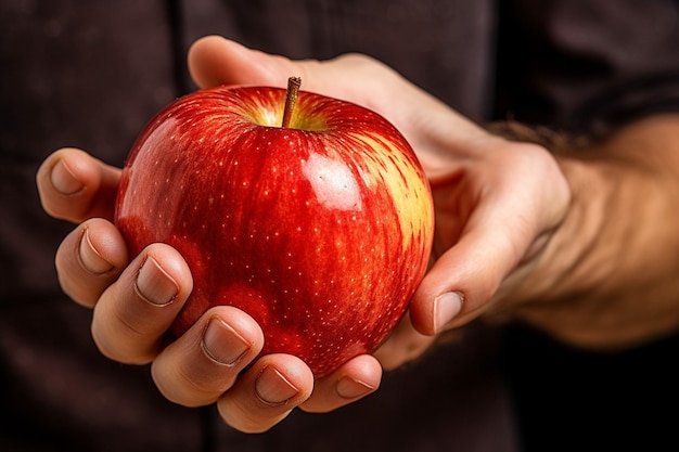 Close-up d'une main d'enfant tenant une petite pomme