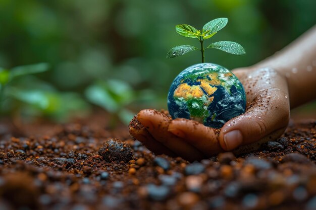 Close-up d'une main d'homme tenant un globe terrestre Concept de la Journée de la Terre Sauver le monde sauver l'environnement