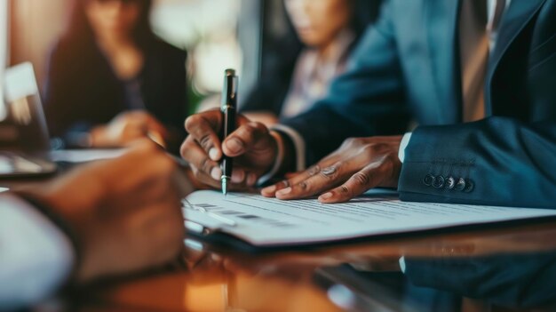 Photo close-up d'une main signant un contrat pour un partenariat d'affaires illustration générée par l'ia