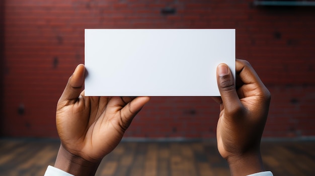 Close-up de mains féminines tenant une carte de visite blanche