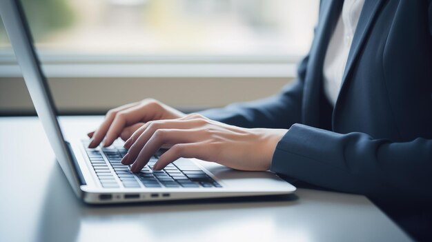 Close-up des mains d'un homme d'affaires appuyant sur le clavier d'un ordinateur portable technicien indépendant finance et affaires