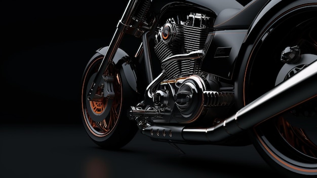 Close up moto personnalisée sur fond sombre image générée par l'IA