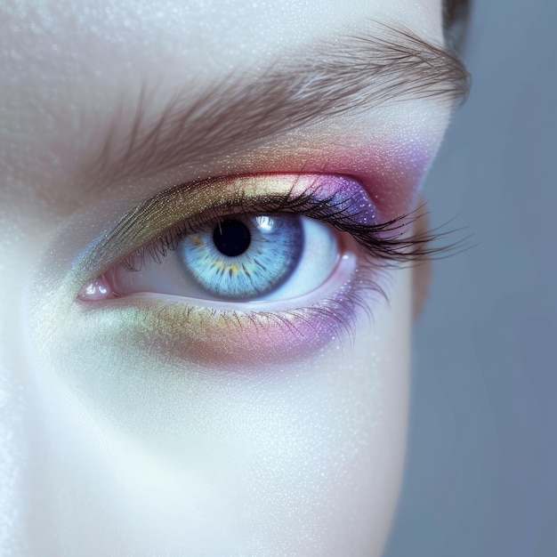 Close-up d'un œil bleu d'une femme avec un ombre-l'œil coloré