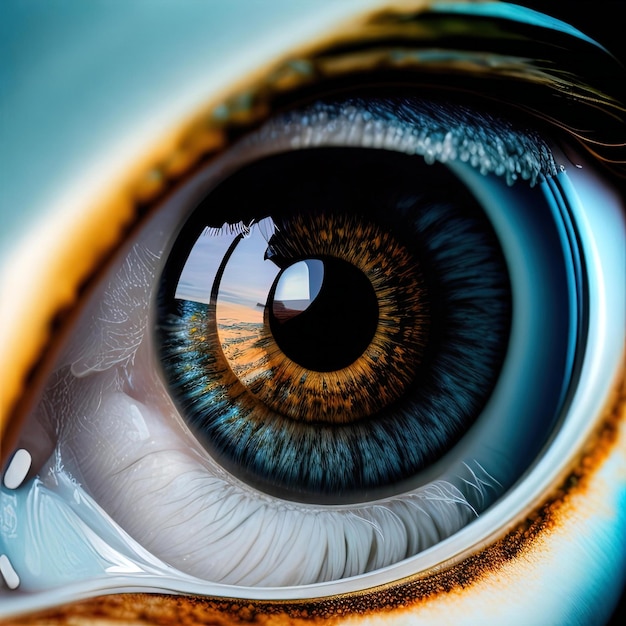 Close-up de l'œil humain avec l'iris bleu génératif ai