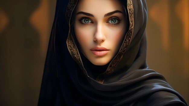 Photo close up of a beautiful young muslim woman wearing black hijab