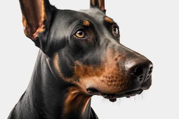 Close up of blackbrown Doberman Pinscher dog in white background Generative AI AIG16