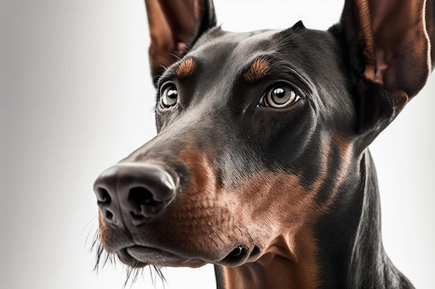 Close up of blackbrown Doberman Pinscher dog in white background Generative AI AIG16