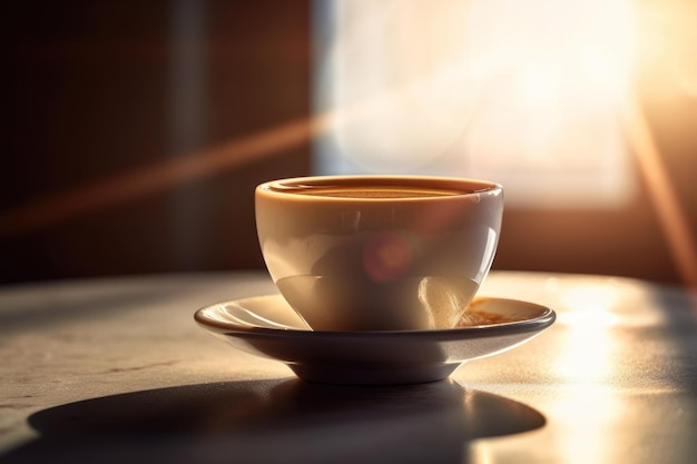 Close up of cap de café avec de la fumée sur la table