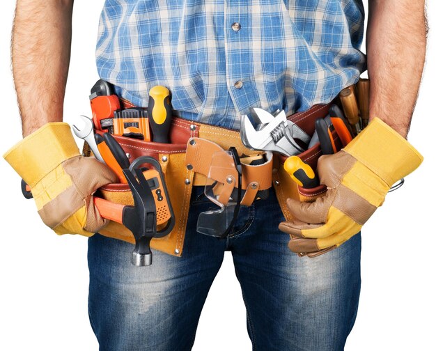 Close-up of a Construction Worker , Carpenter Tool Belt