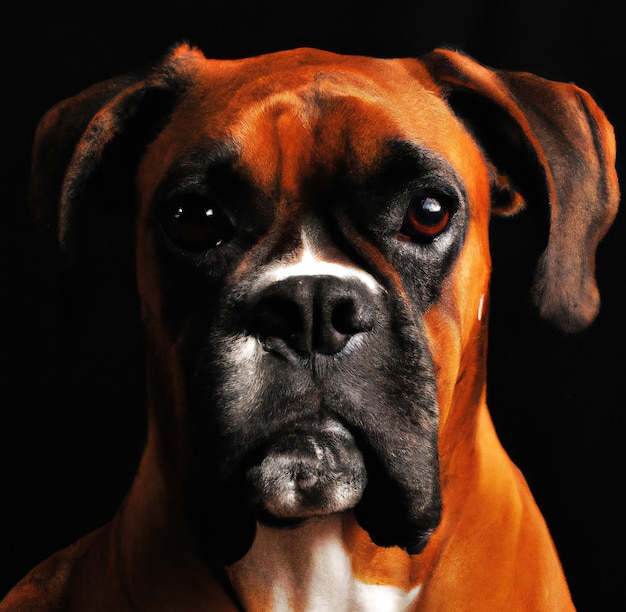 Close up of cute boxer dog brun et noir sur fond noir