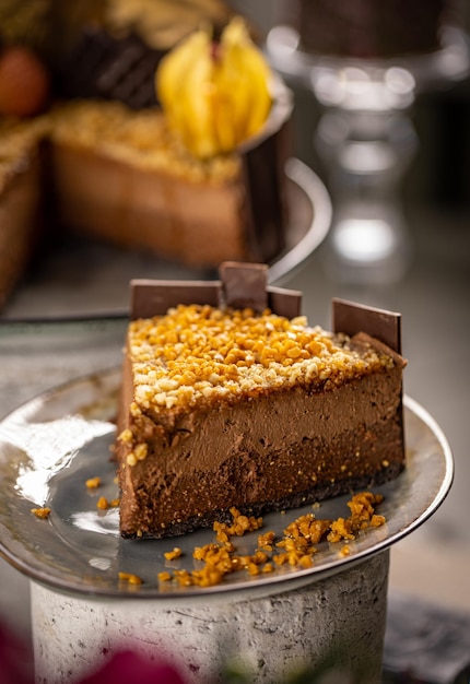 Close up of gâteau mousse au chocolat en couches