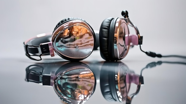 Close Up of Headphones réfléchissant sur l'eau sur fond blanc Ai générative
