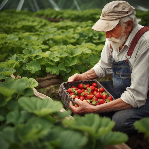 Close Up of Senior Gardener en uniforme Cueillette de légumes frais