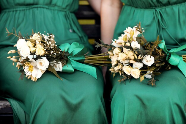 Photo close up of wedding bouquet de clôture en bois