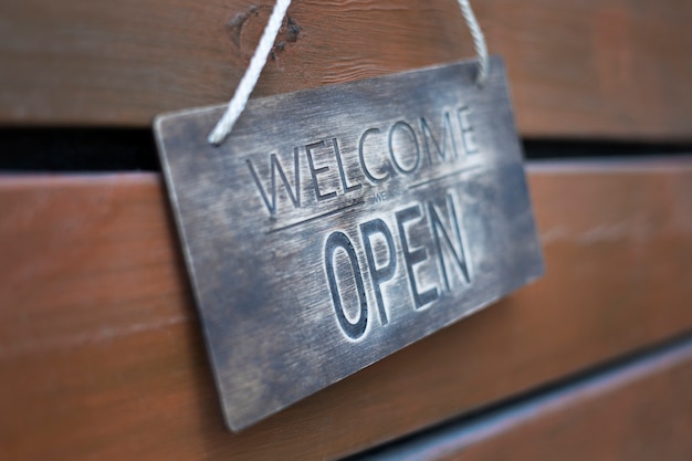 Photo close up open sign still life