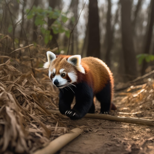 Close-up d'un panda rouge qui se promène dans la forêt créé à l'aide de la technologie d'IA générative